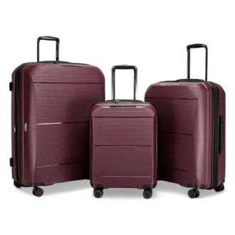 Infinity Leather Unisex Expandable Burgundy Hard Shell PP 8 Wheel Luggage Travel Cabin Holiday Bags Suitcase Set - Size Medium