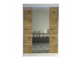 Mirjan24 Armario Closico Salvor V, Blanco + Roble Artisan, 200x120x58cm, Puertas De Armario: Correderas, N&uacute;mero De Estantes: 5, Led