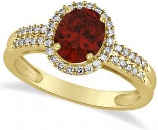 Allurez Garnet & Diamond Oval Engagement Ring 14k Yellow Gold (1.01ct)