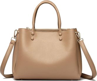 Generic Compatible For Retro Soft PU Leather Women Shoulder Underarm Bags Casual Solid Color Small Top-Handle Handbags Ladies(Khaki)