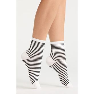 Nordstrom Everyday Low Flat Knit Crew Socks in Black- White Stripe at Nordstrom, Size 9