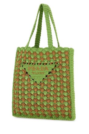 Prada Womens Two-Tone Raffia Shopping Bag Prato+caramel Vi-Calfleather Borse A Mano