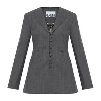 Ganni Blazers, female, Gray, Size: XS Single-vent Blazer