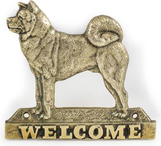 OEM Akita, Akita Inu - Cartel De Puerta Con Un Perro, Placa De Bienvenida De Lat&oacute;n, Cartel &Uacute;nico Con La Inscripci&oacute;n Welcome De Art-dog