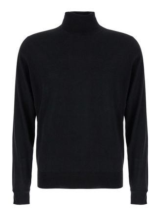 Plaîn Black Turtleneck Sweater In Merino Wool And Silk Blend Man
