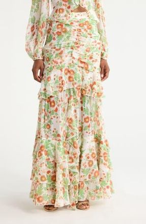 Diane Von F&uuml;rstenberg Thea Ruffle Tiered Maxi Skirt in Marlene Batik Small Ivory at Nordstrom Rack, Size Xx-Small