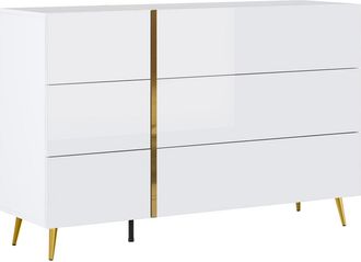 Vente-Unique C&oacute;moda 6 cajones - Blanco brillante y dorado - MARZIALO