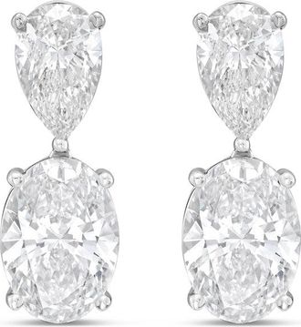 Diana M. Jewels 14K White Gold 20.00 Cts of Lab grown pear and oval shape diamond drop earrings