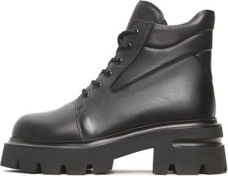 Cesare Gaspari Schoenen, Dames, Zwart, 38 EU, Wol, Chunky Platform Leren Enkellaarsjes Freya - Zwart