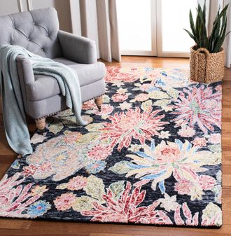 Safavieh Jardin Hand Made Area Rug, Charcoal / Red Country Floral Style Non-Shedding