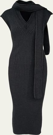 Aisling Camps Scarf-Neck Sleeveless Rib Knit Midi Dress