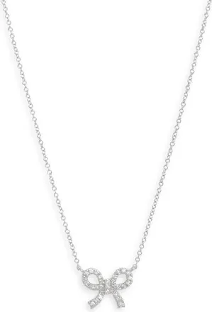 Meira T 14k Gold Diamond Bow Pendant Necklace in White Gold at Nordstrom, Size 18