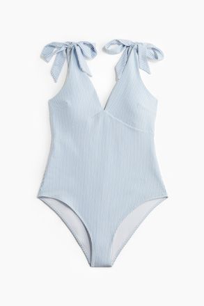 H&M Badeanzug mit wattierten Cups und High Leg - Blue