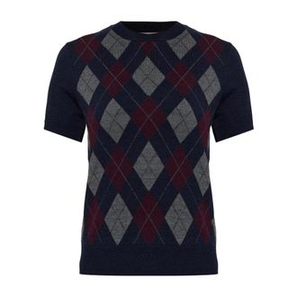 Tory Burch Merino Wol Argyle Trui - Dames - Ronde hals truien - Veelkleurig - M - Wol - Truien & Vesten