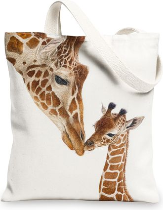 Generic Giraffe Canvas Tote Bags, Cute Animal Print Reusable Shopping Bags, Lightweight Washable Shoulder Strap Canvas Bags for Gym Travel Beach Picnic 13x15 