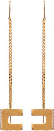 Elisabetta Franchi Gold Threader Earrings with Geometric Pendant and Glittering Detail