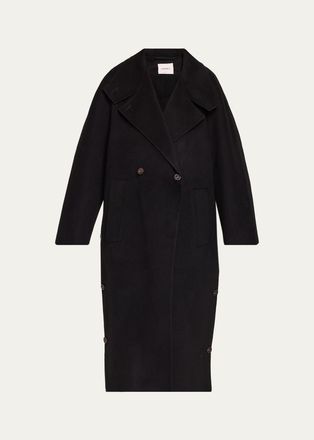 Lisa Yang Double Shawl Wool-Cashmere Buttoned Hem Long Coat