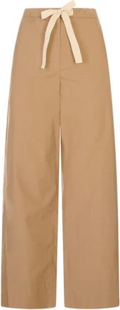 Max Mara Broeken, Dames, Bruin, S, Katoen, Broek met trekkoord en rechte pijpen