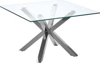 Beliani Mesa De Centro Cristal Plateado 70 X 70 Cm Patas De Metal Brillante Cuadrada Moderna Sala De Estar Dormitorio Starlight