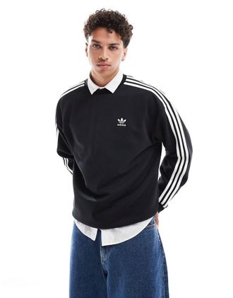 adidas Originals Felpa girocollo nera oversize-Nero
