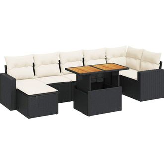 vidaXL Vidaxl - Set De Sof&aacute;s De Jard&iacute;n Y Cojines 8 Piezas Rat&aacute;n Sint&eacute;tico Negro