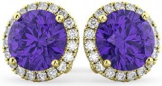 Allurez Halo Round Tanzanite & Diamond Earrings 14k Yellow Gold (4.17ct)