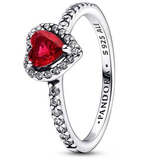 Pandora Ladies Sterling Silver Elevated Red Heart Ring, Size 50