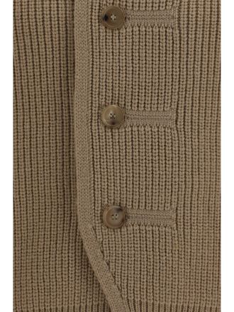Dries Van Noten Mens Cardigan Merino Wool High-Neck Champagne Sweater