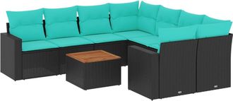 vidaXL Set De Sof&aacute;s De Jard&iacute;n 9 Pzas Con Cojines Rat&aacute;n Sint&eacute;tico Negro Vidaxl