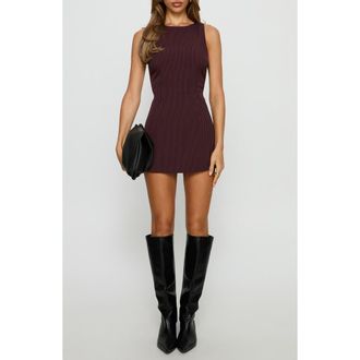 Princess Polly Yumiko Pinstripe Sleeveless Skirted Romper in Burgundy Pinstripe at Nordstrom, Size 10