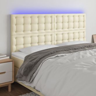 vidaXL Cabecero Con Luces Led Cuero Sint&eacute;tico Crema 160x5x118/128 Cm Vidaxl
