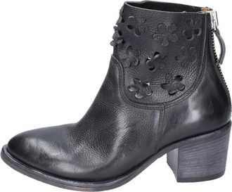 Moma Vintage Leren Enkellaarsjes - Dames - Laarzen met Hak - Zwart - 36 EU - Leer - Schoenen