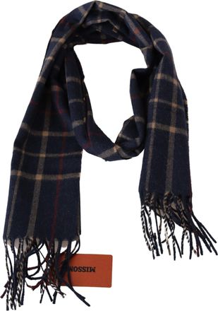Missoni Mens Black Checkered Unisex Neck Wrap Fringes Scarf Camel Hair