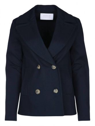 Harris Wharf London Womens Diagonal Loro Piana Fabric Peacoat In Navy Blue