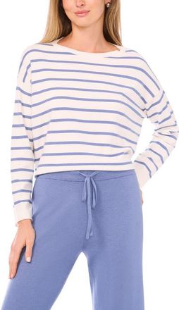 Vince Camuto Stripe Rolled Edge Sweater in Antique White/horizon Blue at Nordstrom, Size X-Small
