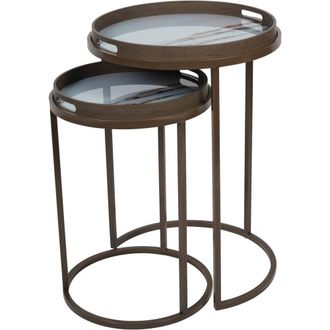 Libra Interiors Blurred Seascape Set of 2 Side Tray Tables in Brown