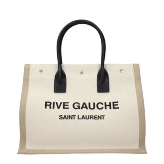 Saint Laurent Handtas Rive Gauche Dames Stof Beige/Zwart