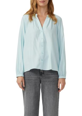 s.Oliver Flanellbluse S.OLIVER, Damen, Gr. 34, icy aqua, Web, Obermaterial: 55% Baumwolle, 45% Viskose, unifarben, relaxed fit normal, Rundhals, Raglan&auml;rmel el