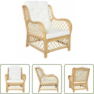 vidaXL Poltrona in rattan e lino - Poltrona con Cuscino in Rattan Naturale e Lino