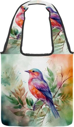 Generic Watercolor Bird Reversible Canvas Shoulder Tote - Double-Sided Print, 12oz Cotton, 27cm Drop, Fold-Flat Bag for Travel, Shopping, Street Outings