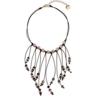 Saachi Crystal Beaded Fringe Bib Necklace in Brown at Nordstrom Rack