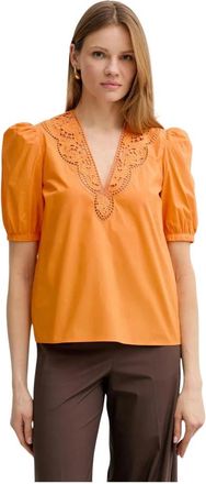 Twinset Blouse in broderie anglaise popeline - Dames - Blouses - Oranje - XS - Katoen - Overhemden