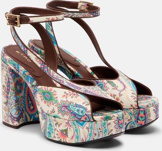 Etro 120 paisley canvas platform sandals