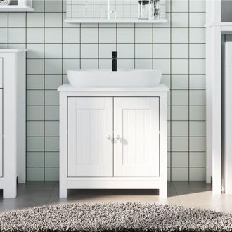 vidaXL Mueble De Lavabo Ba&ntilde;o Berg Madera Maciza Pino Blanco 60x34x59cm Vidaxl