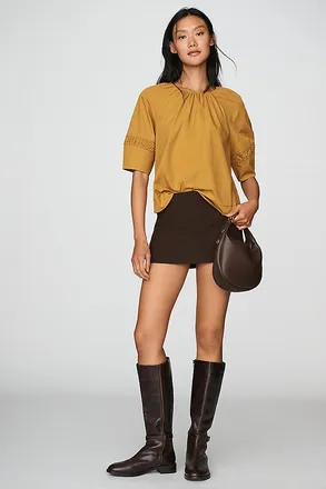 Maeve 100% Cotton Smocked Short-Sleeve Blouse