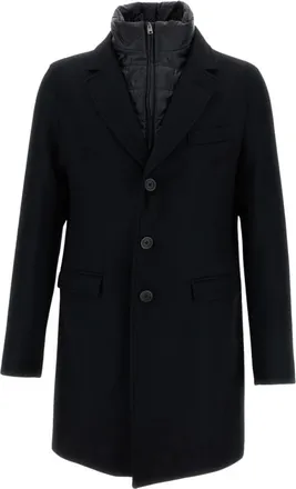 Herno Cappotto Bicolore in Twill di Lana Vergine con Pettorina Rimovibile Ultralight - - Coats - Uomo - Nero - L