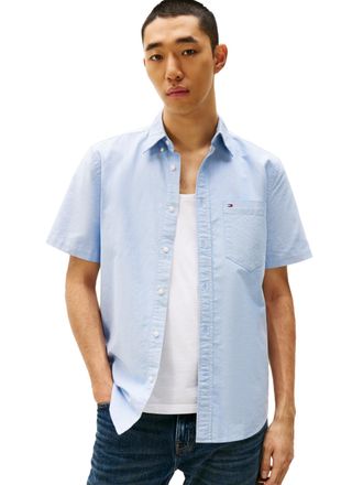 Tommy Hilfiger Long Sleeve Oxford Regular Fit, Mens Button Down Shirts, Also Available in Big and Tall, Shirt Blue, Large