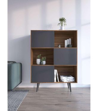 HERDASA Aparador 3 Puertas Modelo-881 Acabado Nogal/grafito, 131cm(alto) 101cm(ancho) 30cm(fondo)