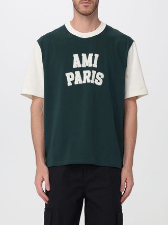 Ami T-shirt in cotone con stampa logo bicolor a contrasto
