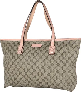 Gucci Beige Pink Coated Canvas Leather Tote Bag (Pre-Owned)